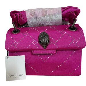 Kurt Geiger Pink Crystal MINI KENSINGTON Moire Crossbody Bag Chain Fuschia NEW